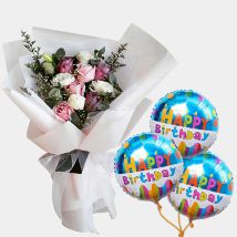 10 Sweet Desire WIth Birthday Balloon: Bithday Flower Bouquets