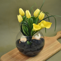 Bright Tulips & Lilies Fish Bowl Vase: New Born Gifts