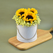 Cheerful Sunflowers & Baby Breath Box Arrangement: Gifts for New Born