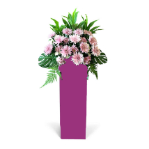 Elegant Pink Flowers Arrangement In Pink Stand: Flower Stands