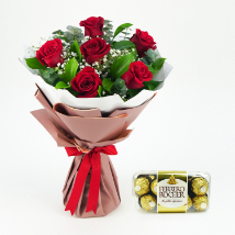 Ferrero Rocher n 6 Red Roses Bouquet: Flowers With Chocolates 