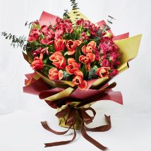 Lovely Mixed Flowers Wrapped Bouquet: 