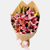 Pink Passion Lilies Bouquet: Anniversary Flowers 